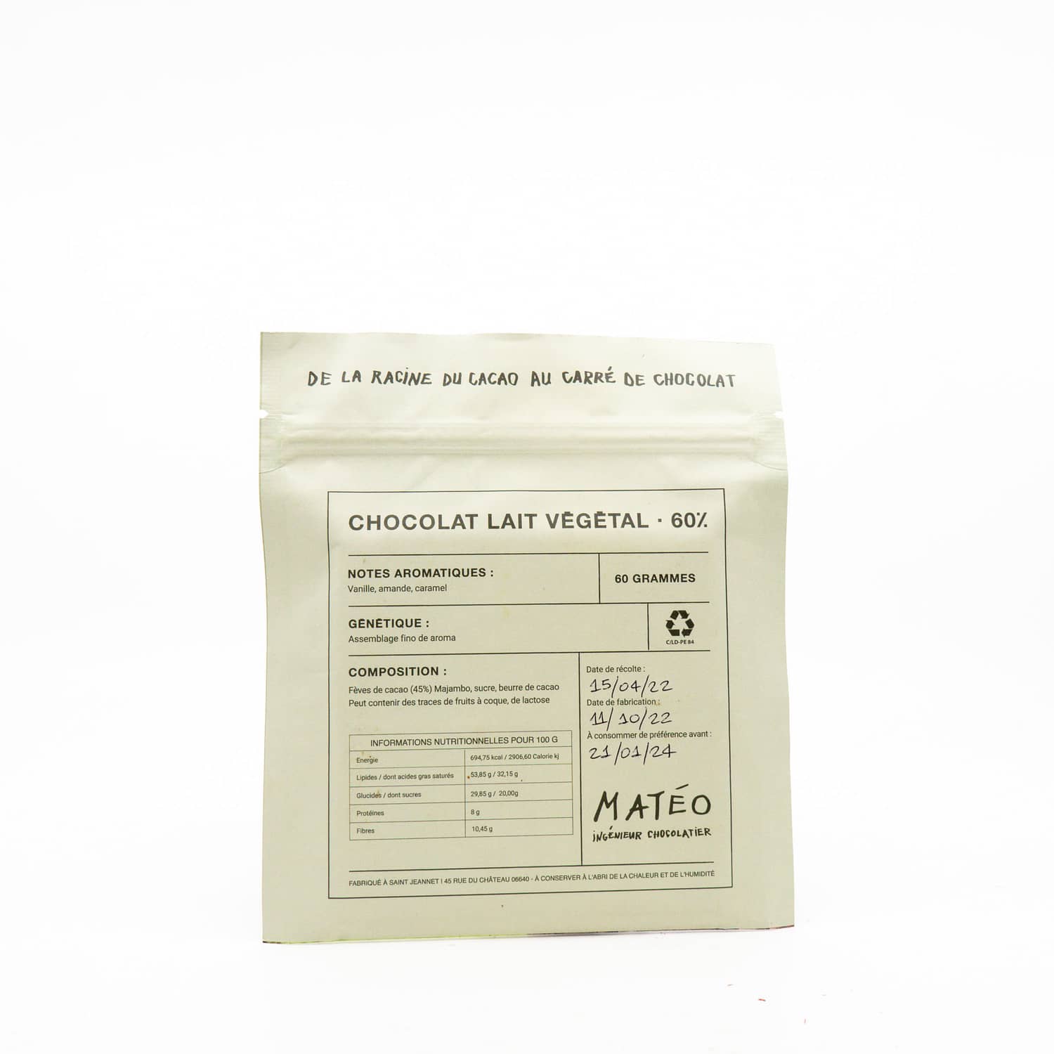 Racine Carrée, chocolat San Martin Lait vegetale